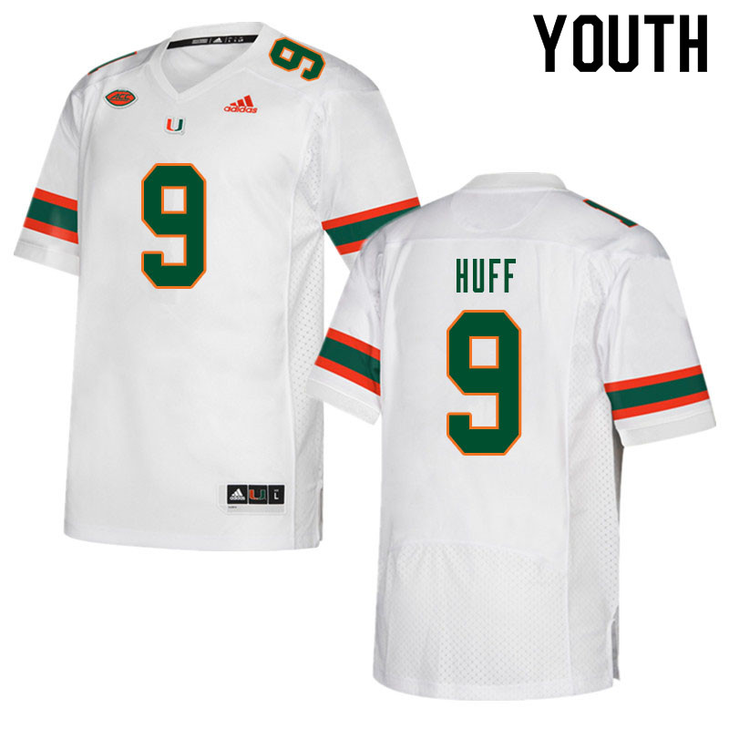 Youth #9 Avery Huff Miami Hurricanes College Football Jerseys Sale-White